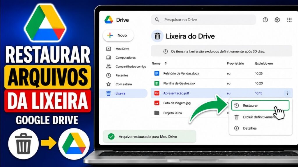 Thumbnail do vídeo Tecnoflavio: restaurar arquivos da Lixeira do Google Drive